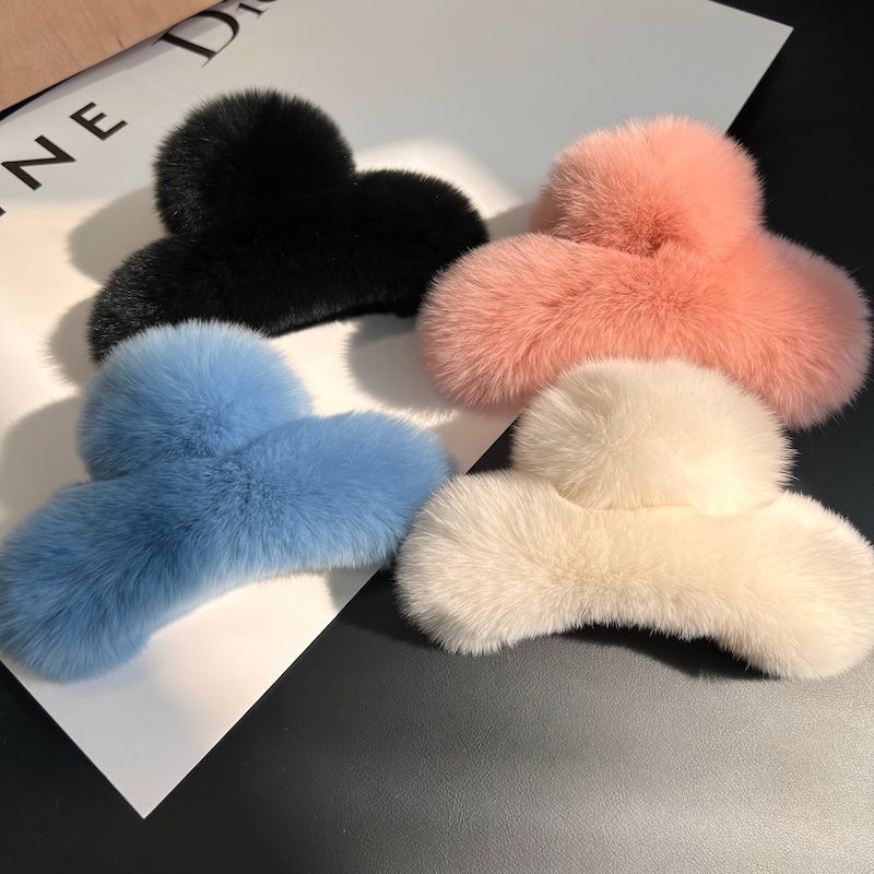Hair Claw Clip Set - 女性のための偽の毛皮の髪の爪,ウサギのヘアピン,ぬいぐるみのクリップ,ヘアアクセサリー,冬