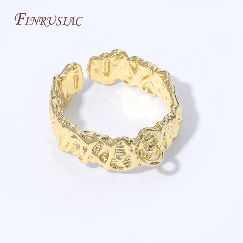 Ring Set Adjustable - 18K金メッキオープンアジャスタブルリングブランクベース、真鍮製リングセッティング（ループ付き）、DIYジュエリー製作パーツ（チャームペンダント用）
