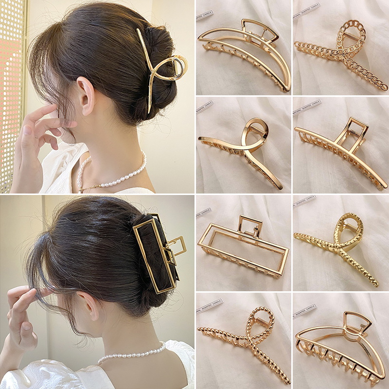 Hair Claw Clip Set - ファッション金属ヘア爪女性のためのゴールドシルバーカラークロスカニヘアクリップ韓国のエレガントな幾何学的なヘアピンガールヘアアクセサリー