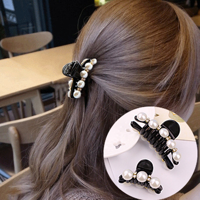 Hair Claw Clip Set - 新しいファッションカニ毛髪爪模造パールブラックレディ帽子アクセサリー女性のためのヘアピンプラスチック弾性バレッタホット