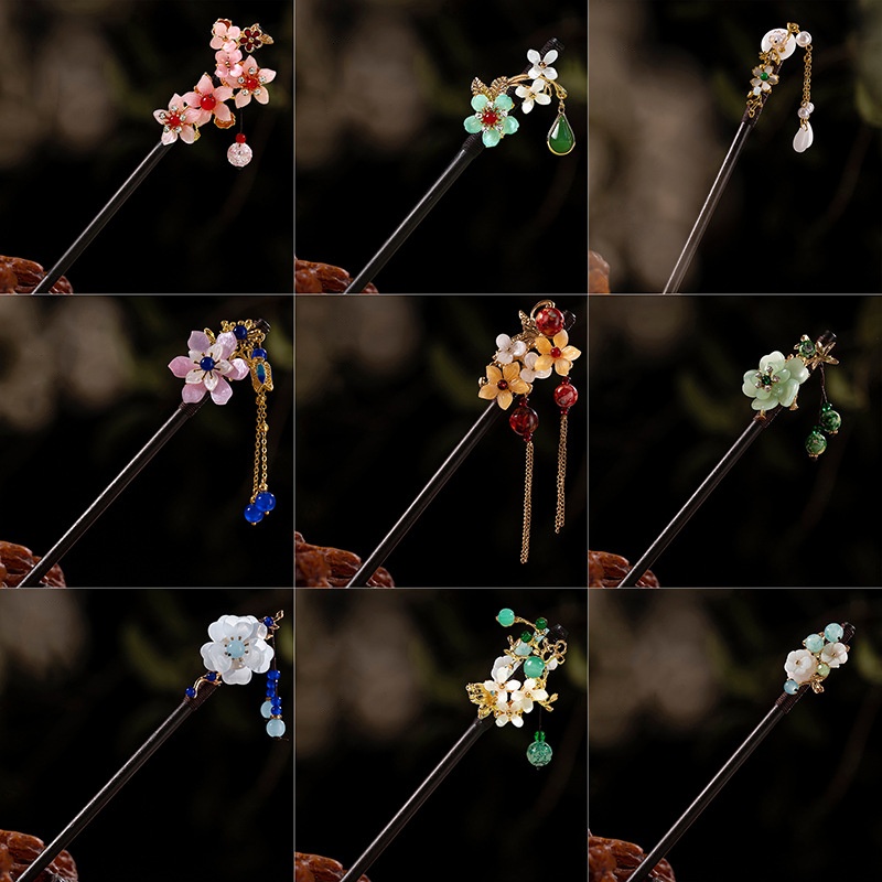 Hair Fork Stick - 1Pc 木製ヘアピン頭飾り女性のための中国風の花のタッセルヘアスティックエレガントな帽子ヘアスタイリングアクセサリーギフト
