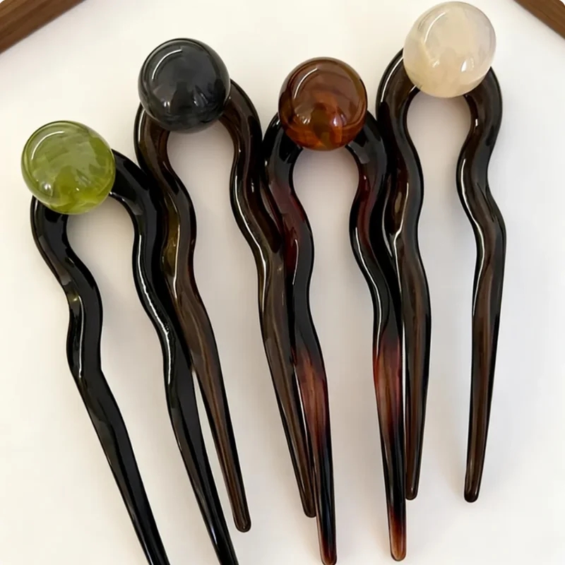 Women Accessories On Sale - ファッションカラーパール U 字型ヘアスティックヘアピンヘアフォークお団子甘いトレンディなアクリルヘアクリップ女性女の子ヘアアクセサリー