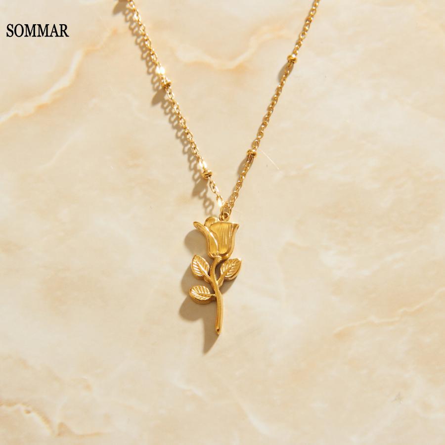 Women Accessories Shop Online - サムマー-女性のための金メッキのオンラインショッピングネックレス,高級ジュエリー,バラのペンダント,大きなネックレスアクセサリー