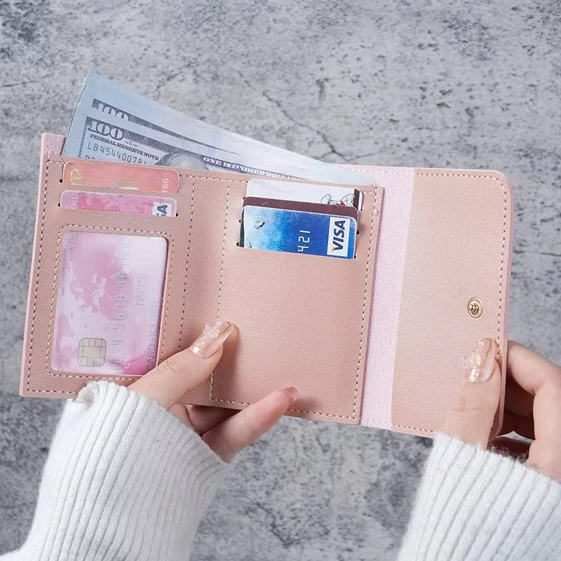Women'S Accessories Wallet - トレンディなショートレディースウォレット超薄型三つ折り滑らかな表面多機能カードバッグ学生チケットクリップ