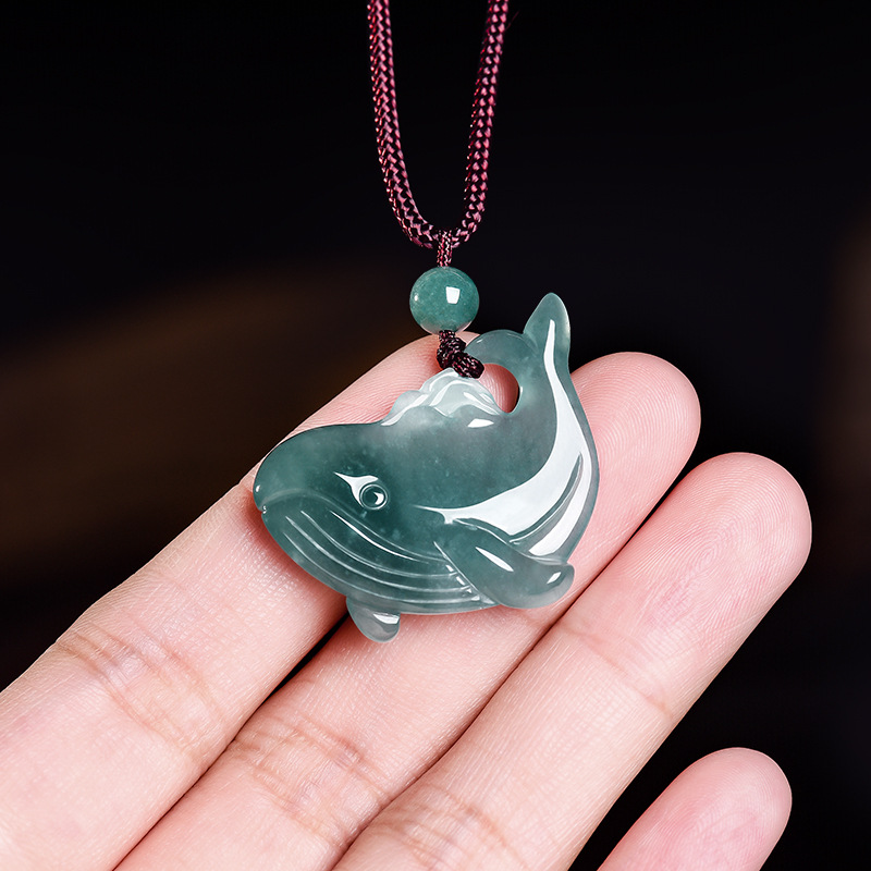 Women'S Accessories And Jewelry - 天然ビルマ翡翠クジラペンダントネックレスアクセサリー本物の翡翠チャーム彫刻お守りジュエリー宝石ギフト女性のための