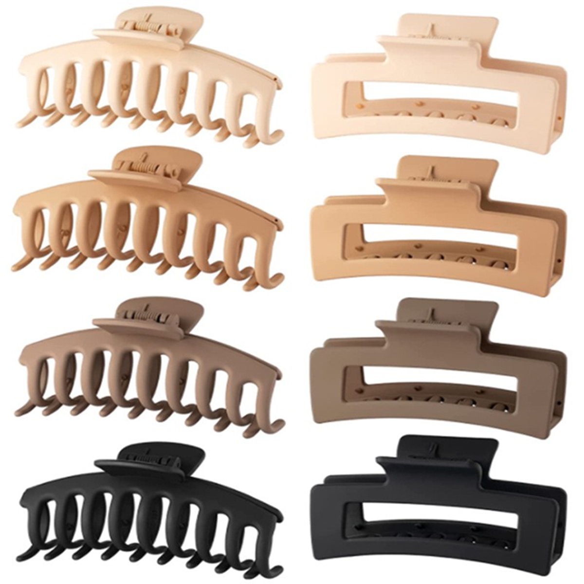 Hair Claw Clip Set - 女性用黒髪クリップ - 8個パック 4.3インチ 大型マットバナナクリップ 女性用