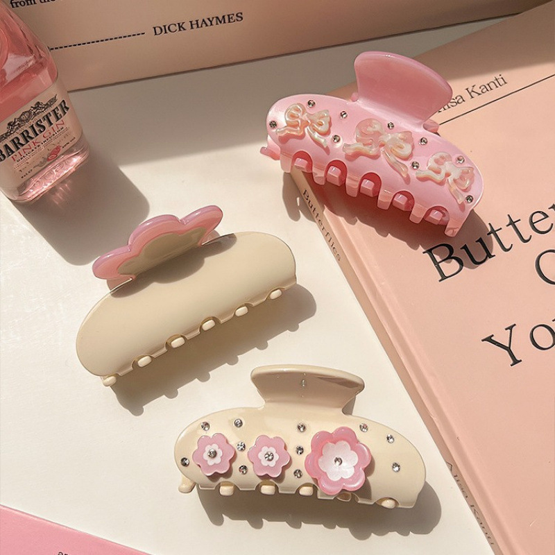 Hair Claw Clip Set - 1pc アセテート甘いラインストーンフラワーグラブクリップ、ハーフタイミディアムヘアピン、気質と多用途の帽子