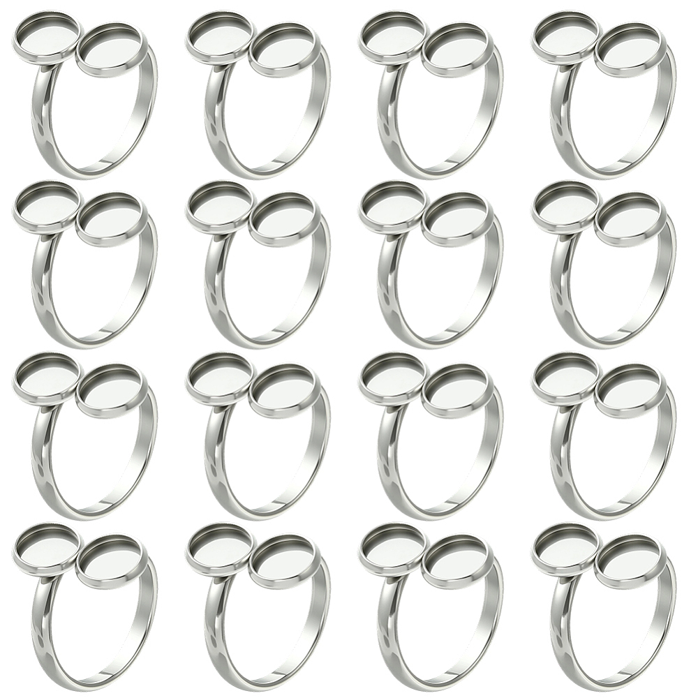 Ring Set Adjustable - 16個入りフィンガーリングブランクベース 18mm 304ステンレススチール製 オープン調整可能リングセッティング カボションベース フラットラウンドパッド