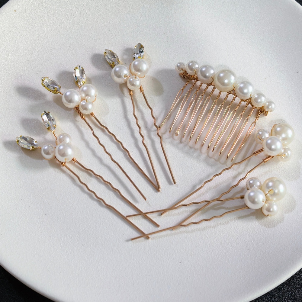 Women Accessories Aesthetic - パールクリスタルヘアピンコームセットブライダルウェディングヘアアクセサリー手作りU字型ヘアピンエアコームブライドメイド、プロム用