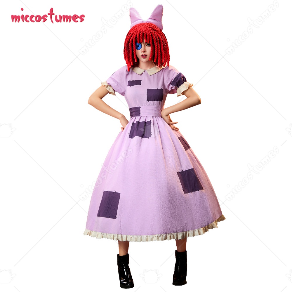 Women Accessories Aesthetic - 【即日発送可能】Cosplay.fm 女性用コスプレ衣装 ラグドール パープル パッチワークドレス ベルトと三つ編みヘアアクセサリー付き