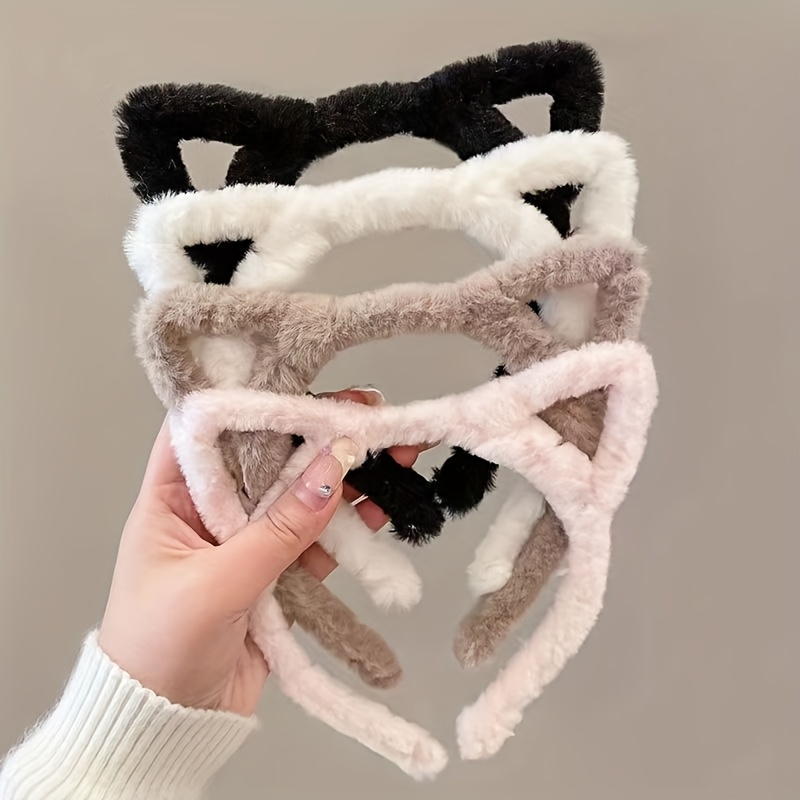 Women'S Winter Accessories Set - 1/4 個の猫耳ぬいぐるみヘッドバンド、女性用大型ヘッドバンド、損傷しにくい、持ち運びが簡単、パーティーのドレスアップ、ヘアアクセサリーを着用する