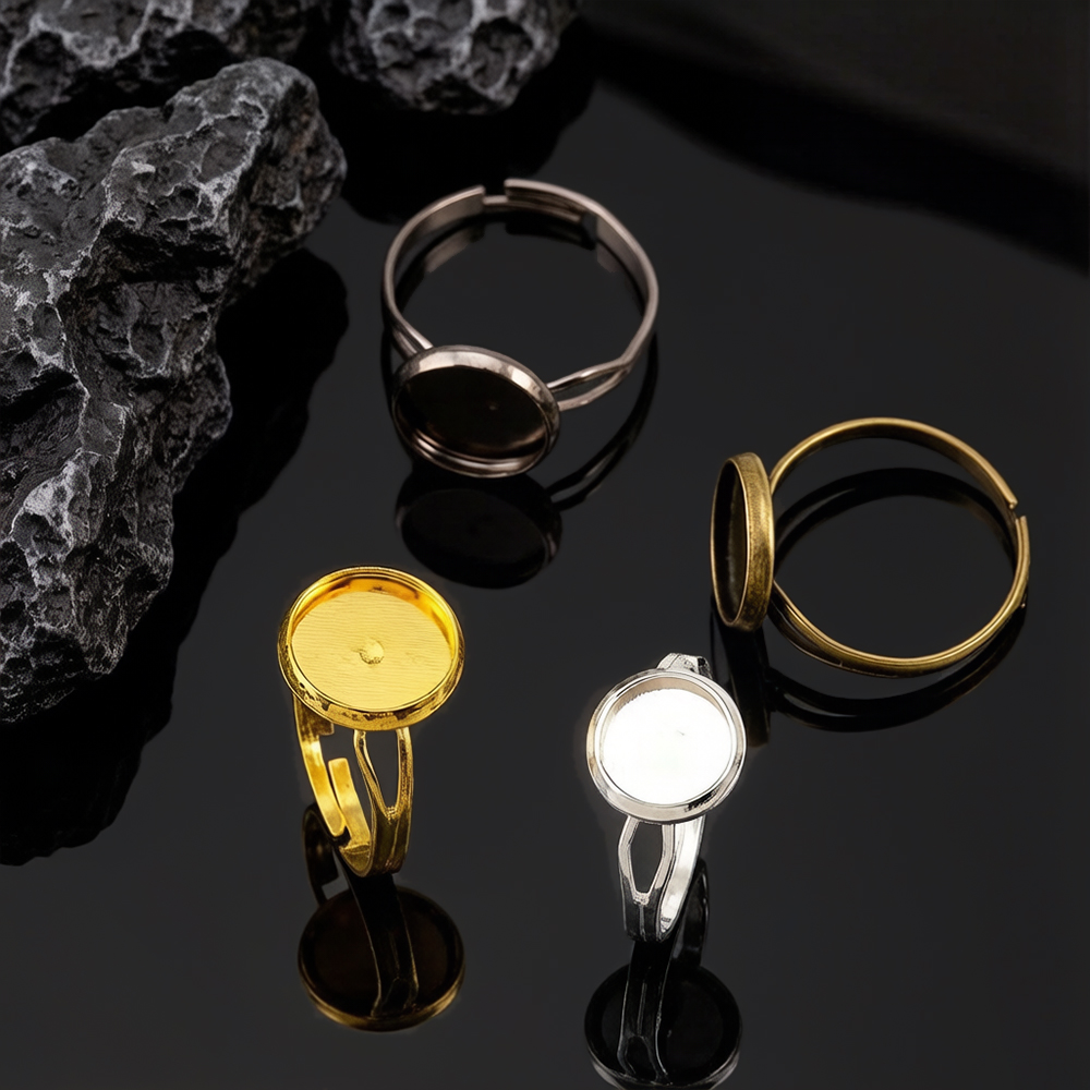 Ring Set Adjustable - 10個/ロット 調整可能なブランクリングベース 直径8mm 10mmガラスカボションカメオセッティングトレイ DIYジュエリー製作リング材料用