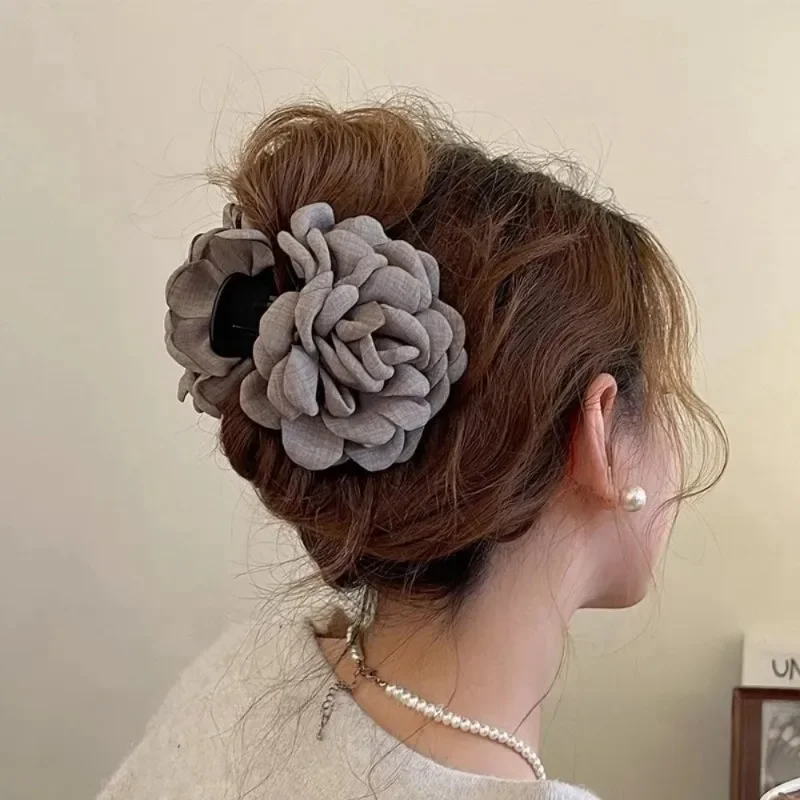 Hair Claw Clip Set - フランス生地ローズフラワー髪爪クリップ女性女の子毛クリップバレッタヘアピンヘアクランプ帽子ヘアアクセサリー