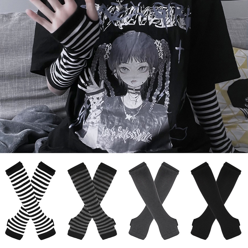 Women'S Winter Accessories Set - 女性長袖ゴシックストライプ指なしアームウォーマーニット女性のカジュアル無地ファッション手袋パンクアームアクセサリー