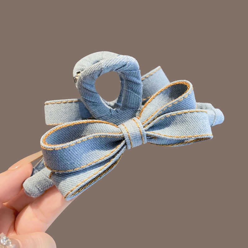 Women'S Winter Accessories Set - 秋冬デニムリボンヘアクリップ（女性用）、高級ヘアバンククリップ、2025年新作大型バックヘアアクセサリー