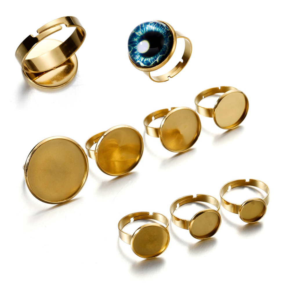 Ring Set Adjustable - 10 個ステンレス鋼調節可能なブランクリングベースガラスカボションカメオトレイ DIY リングジュエリー作成アクセサリー卸売
