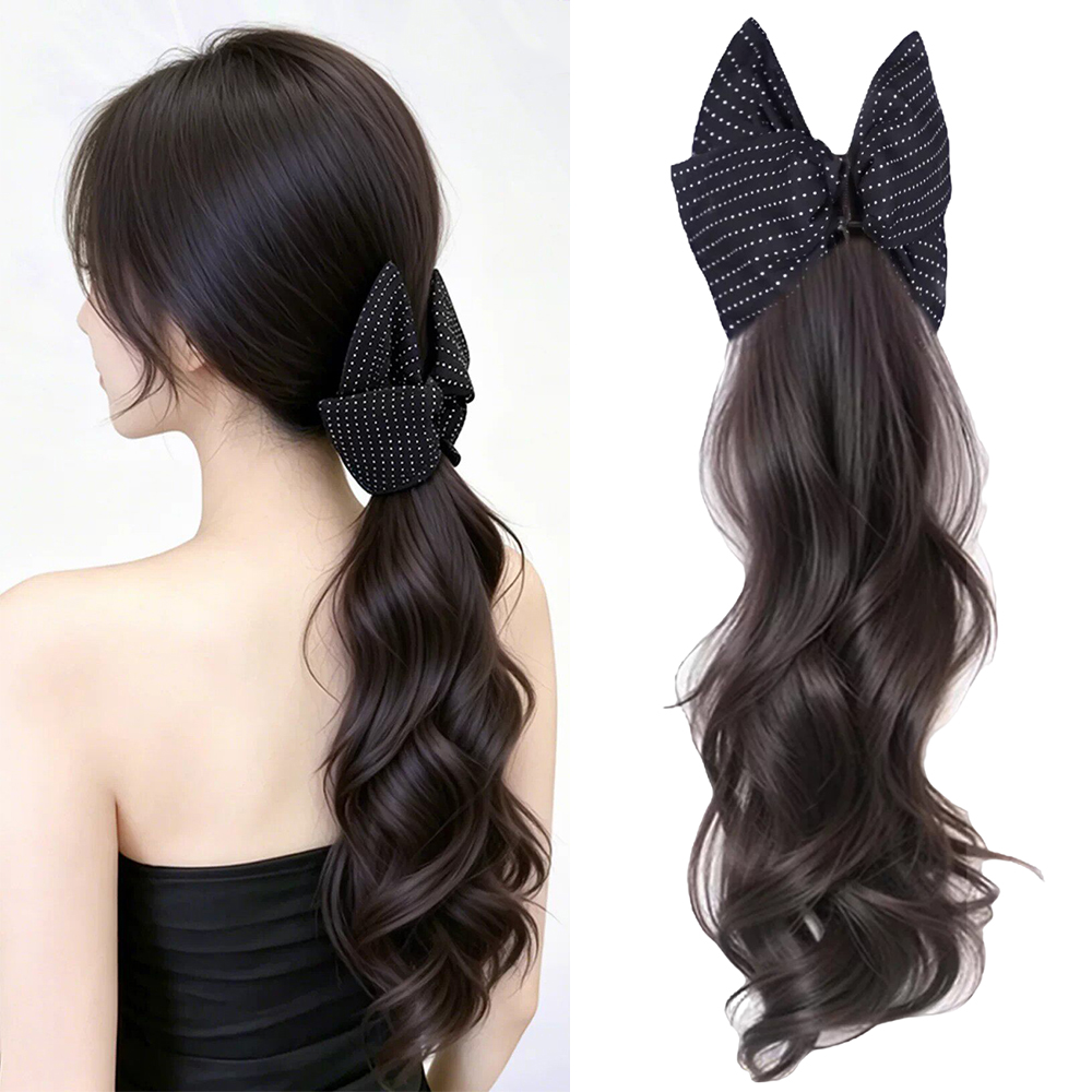 Hair Claw Clip Set - 弓爪クリップ合成ポニーテールヘアピース女性用耐熱ソフトナチュラル簡単着用毎日のパーティー結婚式ヘアアクセサリー