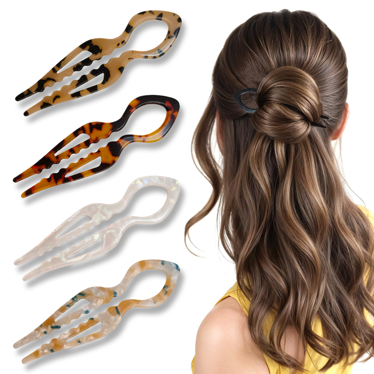 U 字型ヘアスティックべっ甲アクリル滑り止めヘアピン女性のた - Hair Fork Stick のレビューと価格