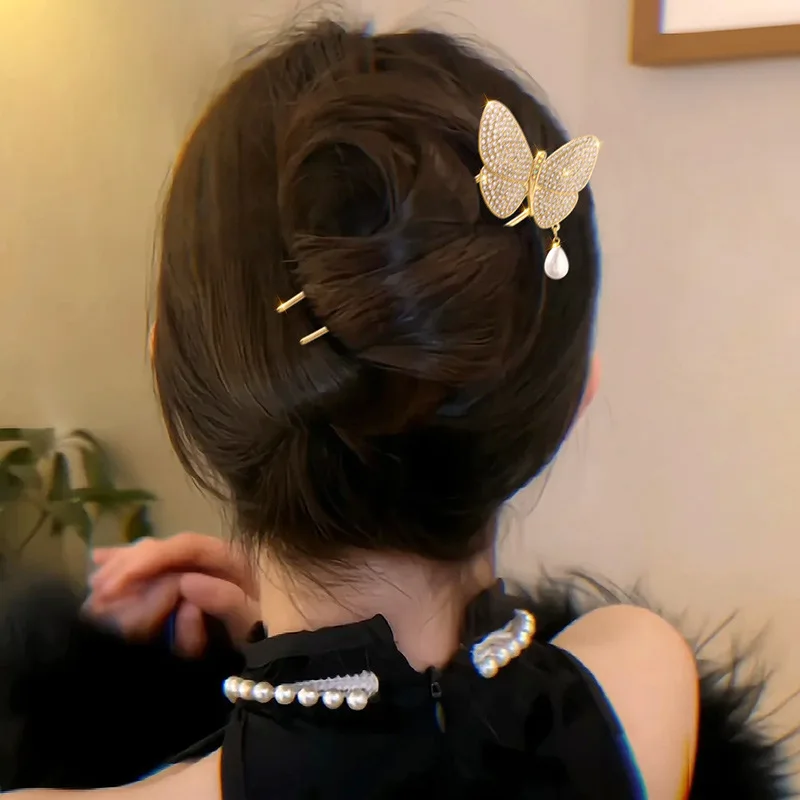 アンティーク調パールラインストーン高級U字型タッセルヘアピン - Women Accessories On Sale のレビューと価格