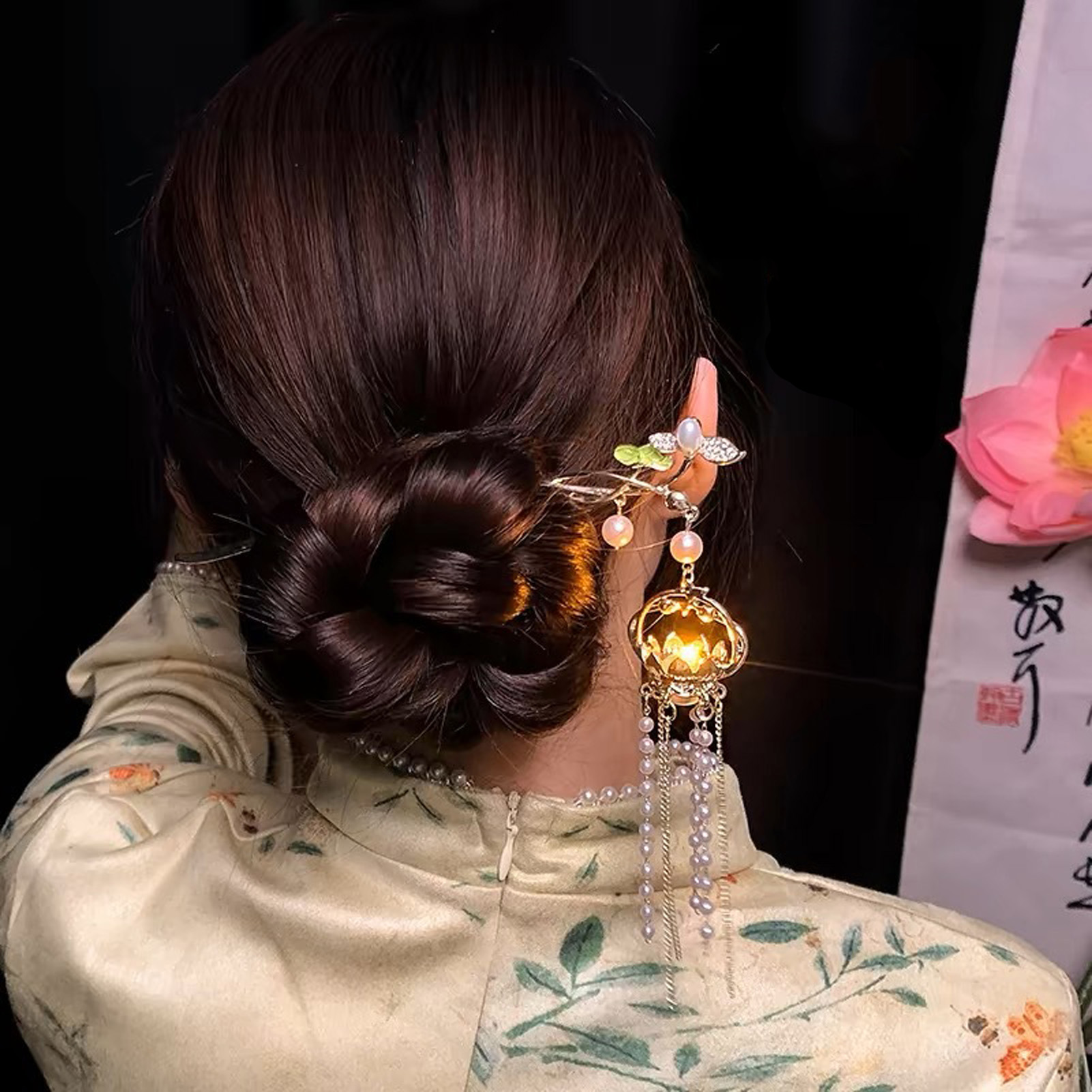 発光花ヘアピン絶妙な蓮の花のタッセルヘアスティックエレガント - Hair Fork Stick のレビューと価格