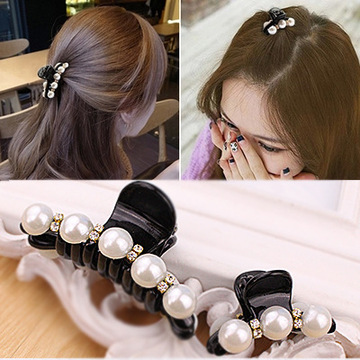 新しいファッションカニ毛髪爪模造パールブラックレディ帽子アク - Hair Claw Clip Set のレビューと価格