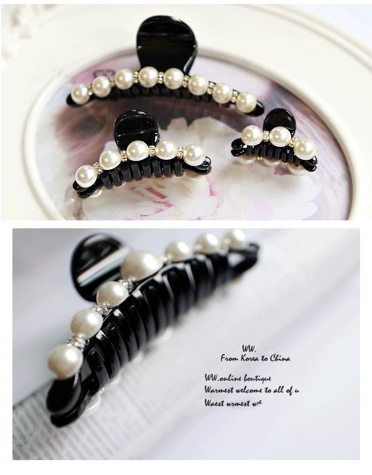 新しいファッションカニ毛髪爪模造パールブラックレディ帽子アク - Hair Claw Clip Set のレビューと価格