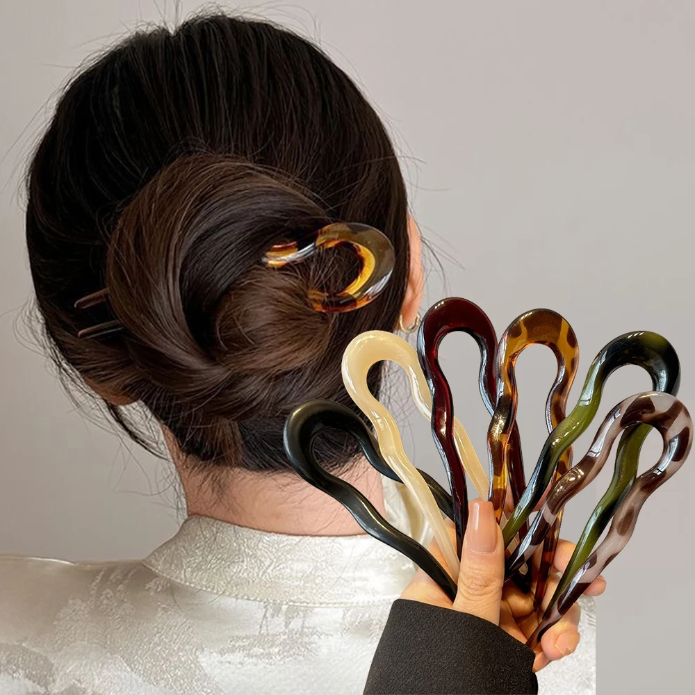 U 字型ヘアフォークファッションべっ甲アセテートアクリルヘア - Hair Fork Stick のレビューと価格