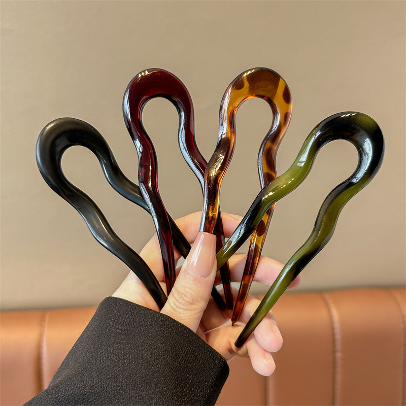 U 字型ヘアフォークファッションべっ甲アセテートアクリルヘア - Hair Fork Stick のレビューと価格
