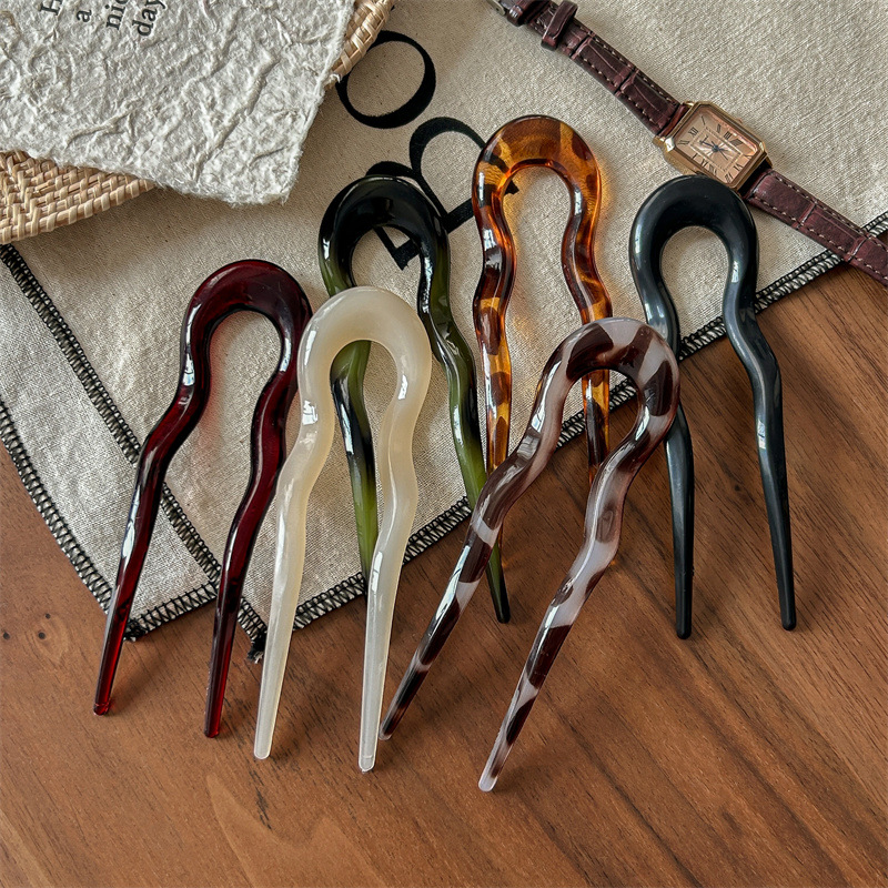 U 字型ヘアフォークファッションべっ甲アセテートアクリルヘア - Hair Fork Stick のレビューと価格