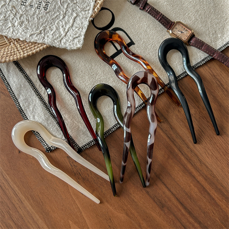 U 字型ヘアフォークファッションべっ甲アセテートアクリルヘア - Hair Fork Stick のレビューと価格