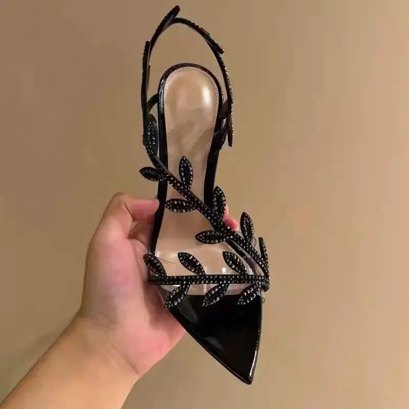 夏の新 2025 黄金の枝と翡翠の葉ハイヒール黒の尖った先端 - Women'S Accessories Trends 2025 のレビューと価格