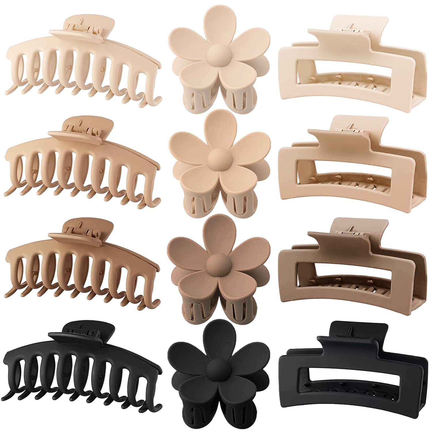 12個入りニュートラルカラーのプラスチックヘアクロウクリップ - Hair Claw Clip Set のレビューと価格