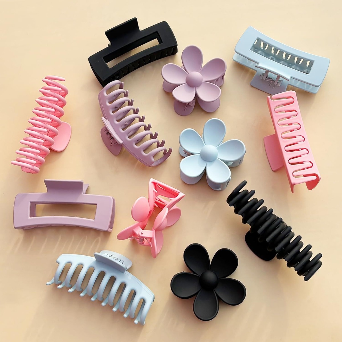 12個入りニュートラルカラーのプラスチックヘアクロウクリップ - Hair Claw Clip Set のレビューと価格