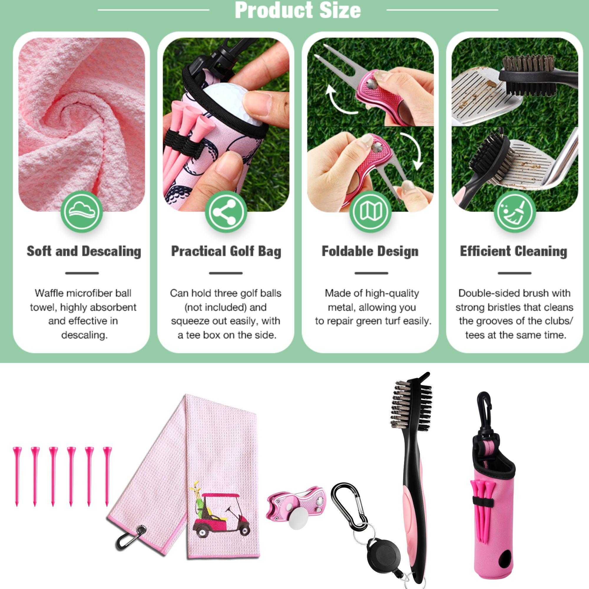 10点ゴルフアクセサリーキット、フック付きゴルフボールバッグ - Women'S Golf Accessories のレビューと価格