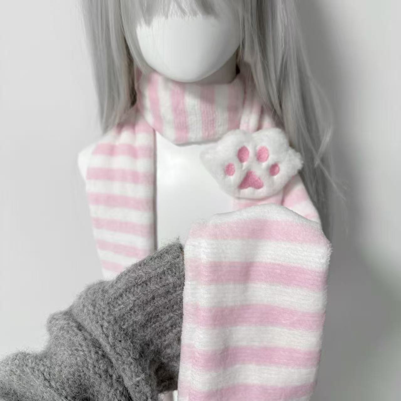かわいいニーデッドスカーフ猫の足装飾ストライプスカーフ Y2 - Women'S Winter Accessories Set のレビューと価格