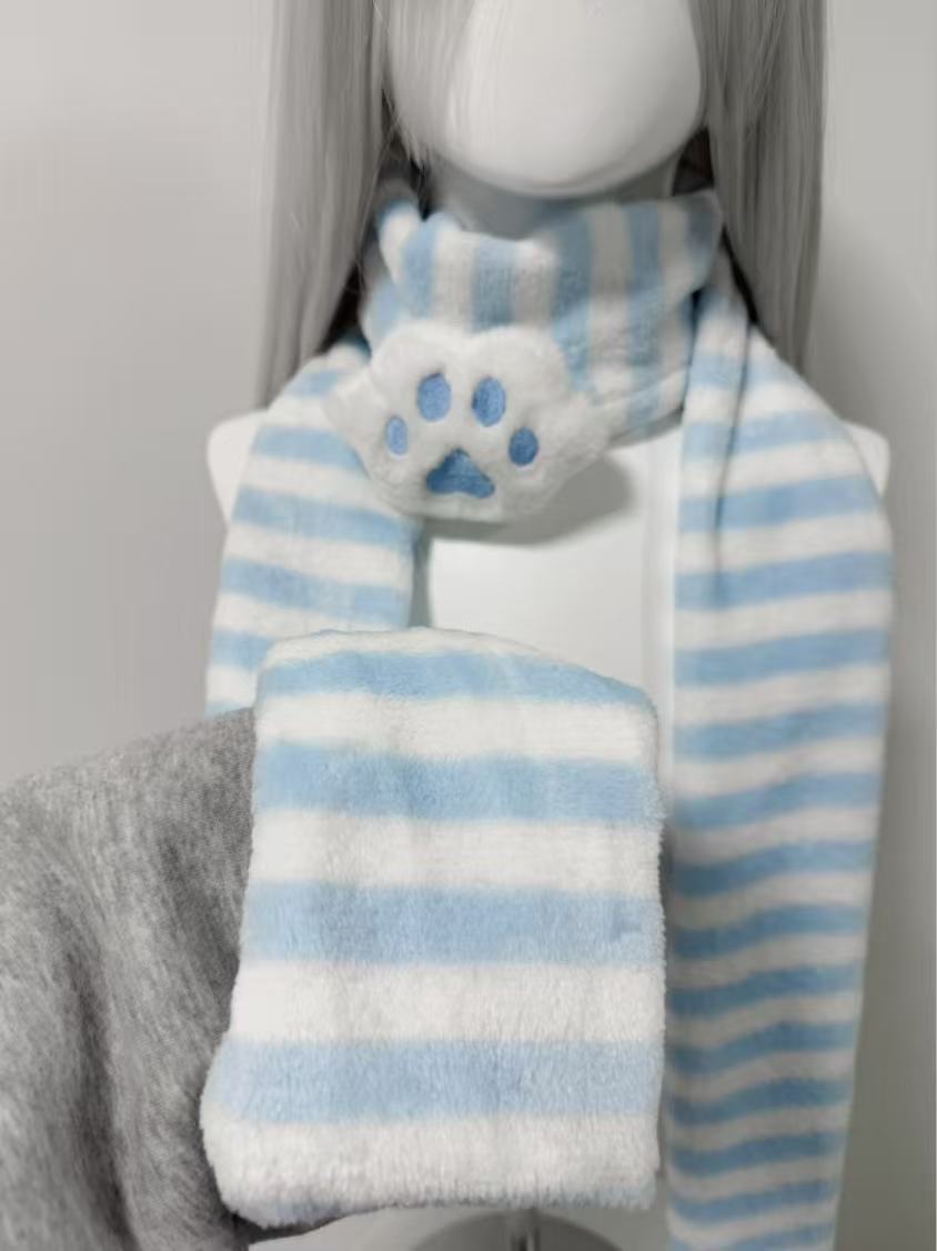 かわいいニーデッドスカーフ猫の足装飾ストライプスカーフ Y2 - Women'S Winter Accessories Set のレビューと価格