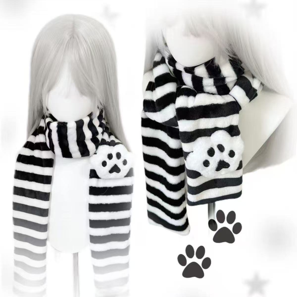かわいいニーデッドスカーフ猫の足装飾ストライプスカーフ Y2 - Women'S Winter Accessories Set のレビューと価格