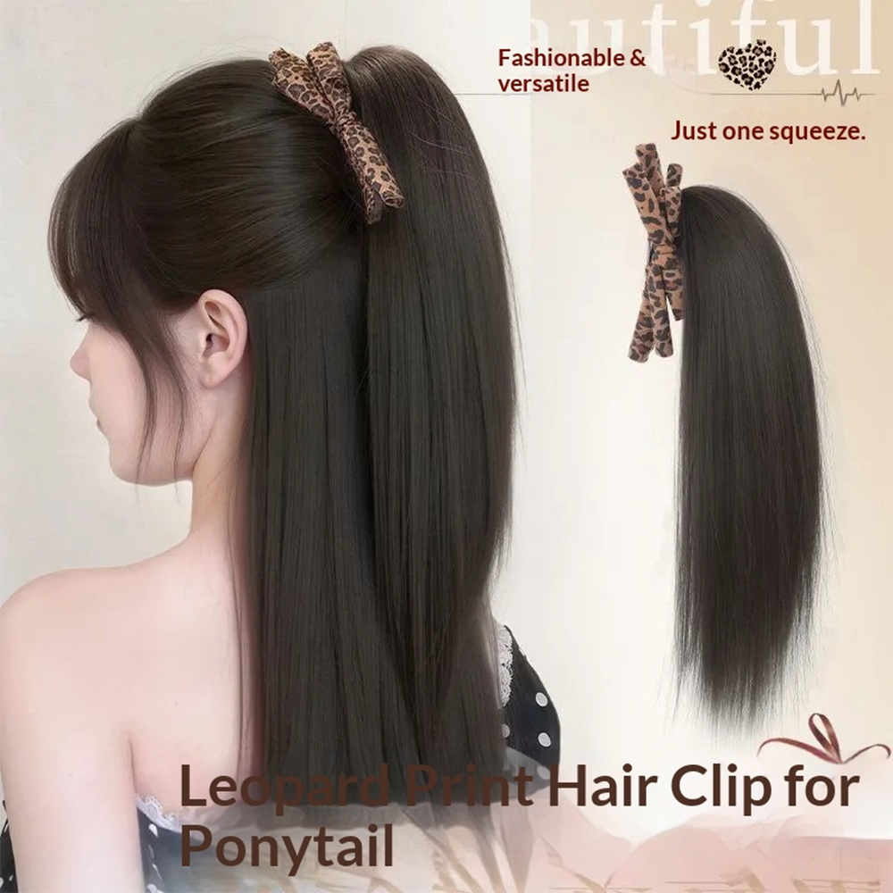 ヒョウ柄のリボン付きファウンテンクリップ、ストレートハイポニ - Hair Claw Clip Set のレビューと価格