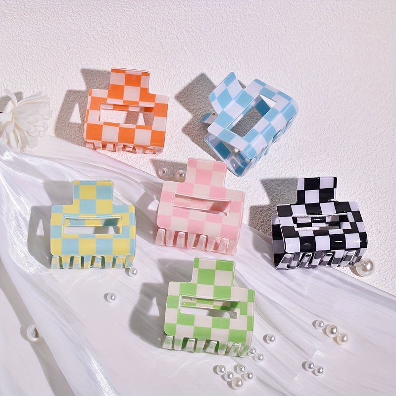 1 セットの女性のチェック柄中空ミディアムスクエアクリップ  - Hair Claw Clip Set のレビューと価格