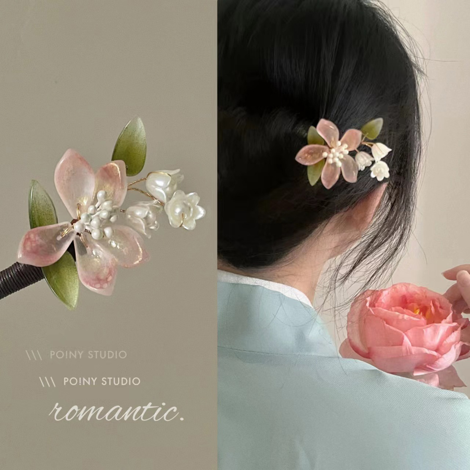 中国風の花のタッセルヘアピンヴィンテージ木製花柄パールヘアス - Women Accessories On Sale のレビューと価格