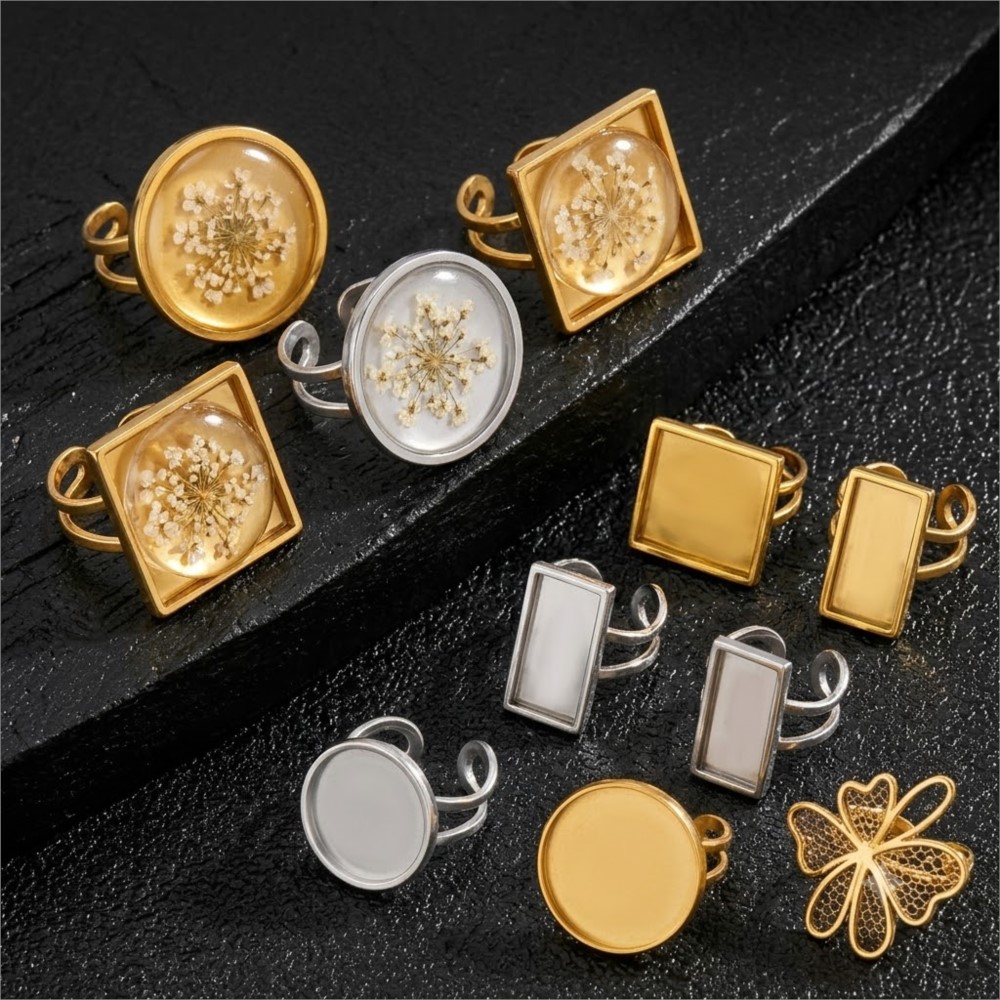 2個入り ステンレス製 スクエア型 フラットブランクベース  - Ring Set Adjustable のレビューと価格