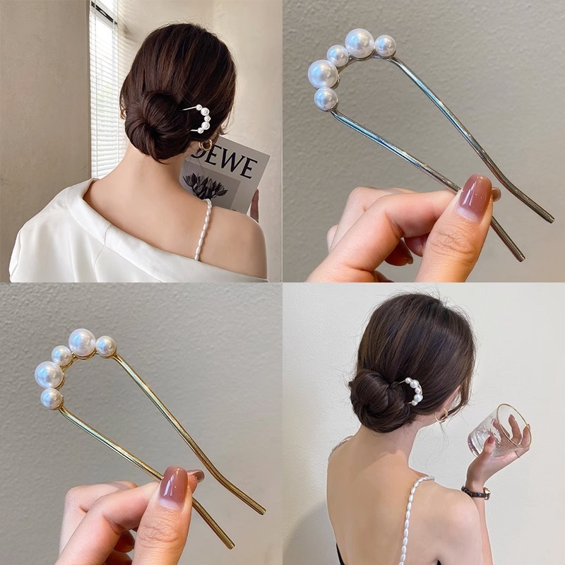 新しいメタルヴィンテージU字型ヘアピンパールヘアスティックロ - Hair Fork Stick のレビューと価格