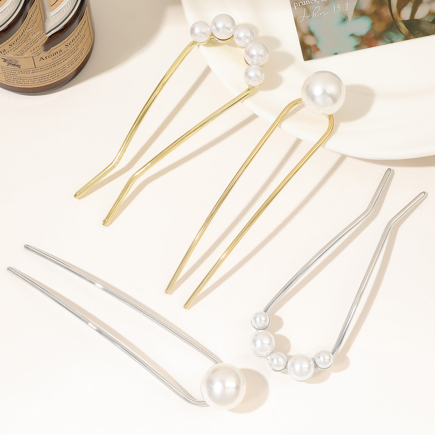 新しいメタルヴィンテージU字型ヘアピンパールヘアスティックロ - Hair Fork Stick のレビューと価格