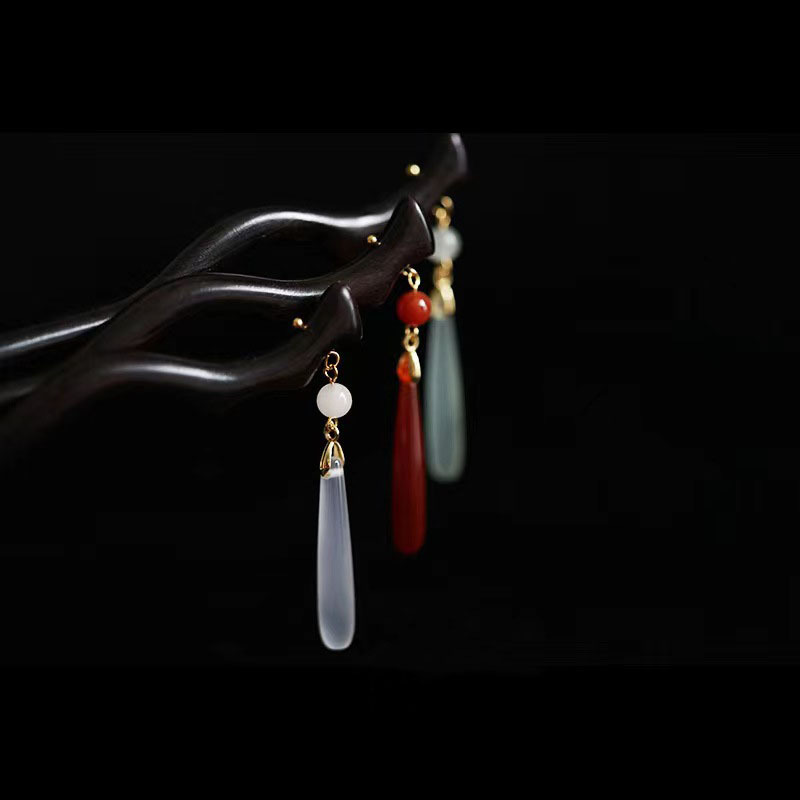 伝統的な木製黒髪スティック中国風韓服ムーンタッセルヘアピンク - Hair Fork Stick のレビューと価格
