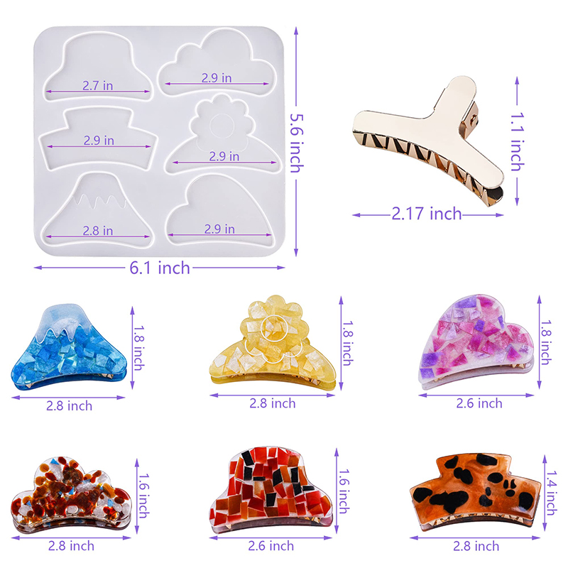 ヘアクロークリップ,シリコンモールド,幾何学的形状,エポキシ - Hair Claw Clip Set のレビューと価格