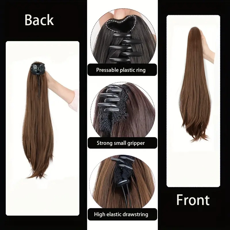 エレガントな合成ポニーテール女性のロングストレートヘアポニー - Hair Claw Clip Set のレビューと価格