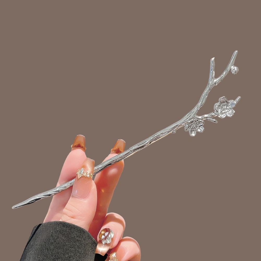新しい中国風シルバーメタルヘアスティックツイストウェーブ梅の - Hair Fork Stick のレビューと価格