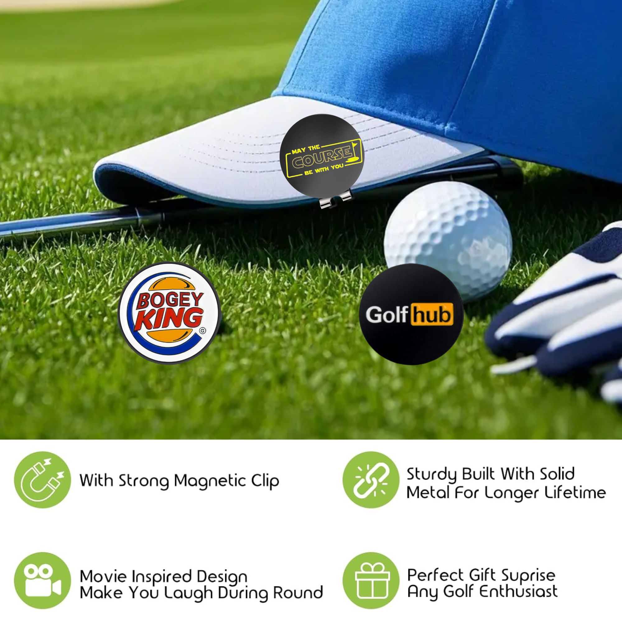 3個入り面白いゴルフボールマーカー、標準的な磁気ハットクリッ - Women'S Golf Accessories のレビューと価格
