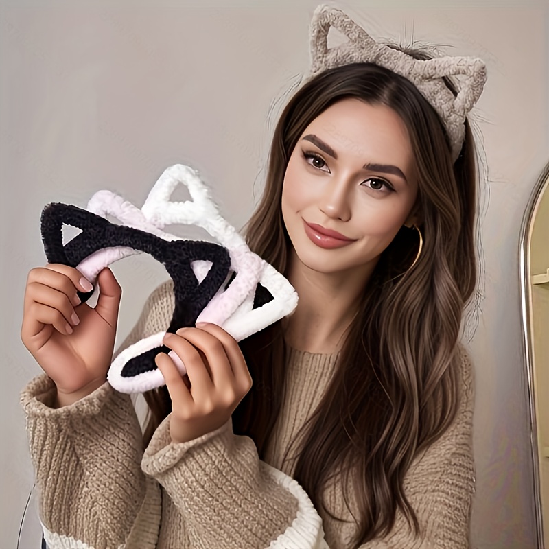 1/4 個の猫耳ぬいぐるみヘッドバンド、女性用大型ヘッドバン - Women'S Winter Accessories Set のレビューと価格