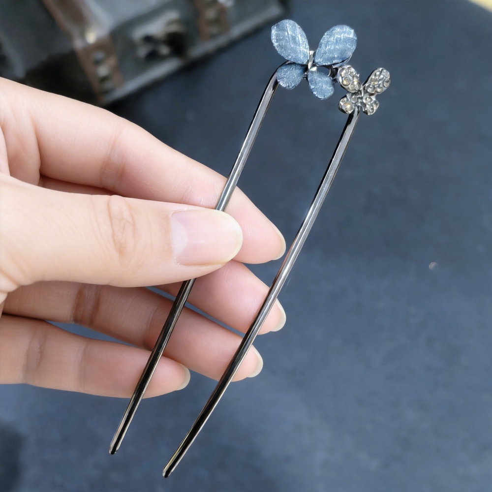 ヴィンテージ花蝶ヘアスティック女性女の子用メタル U 字型ヘ - Hair Fork Stick のレビューと価格